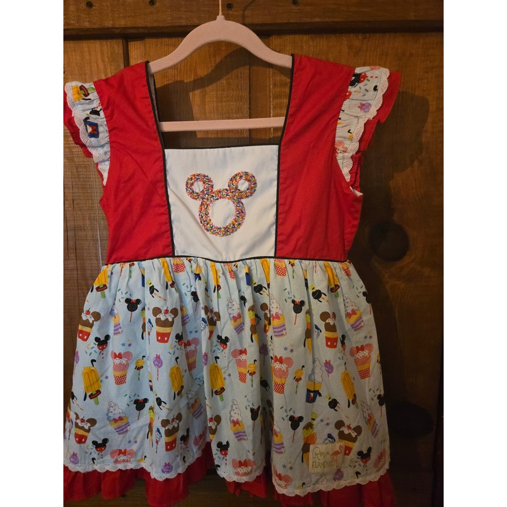 ROSA FLAMENCO - Disney Ice Cream Treats Dress Red Blue Girls Mickey Mouse 10/12